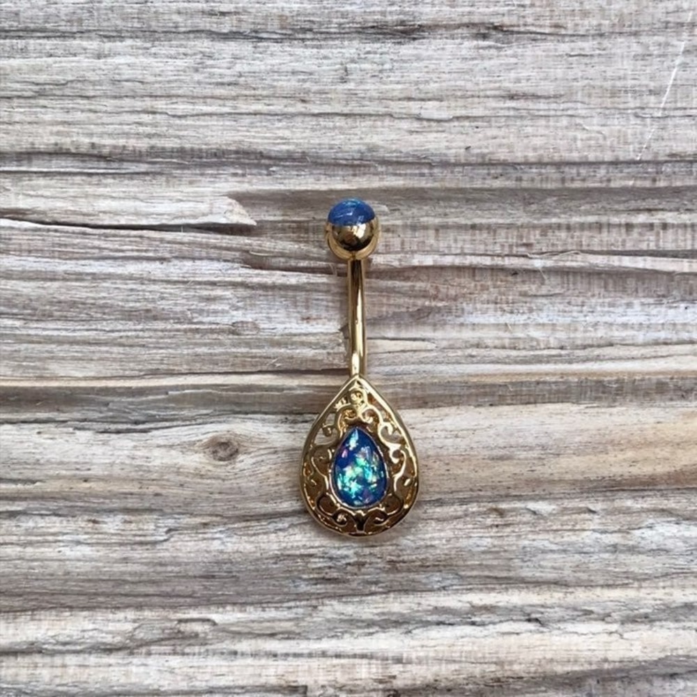 Gold Opal Teardrop‎ Belly Button Ring